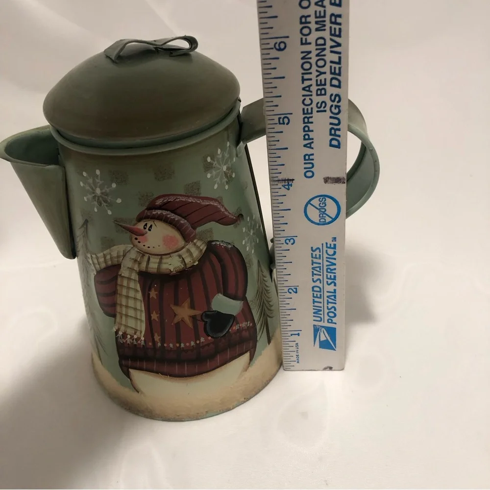 Yankee Candle Vintage/Primitive Style Metal Teapot Votive Candle Holder Snowman - Picture 6 of 7